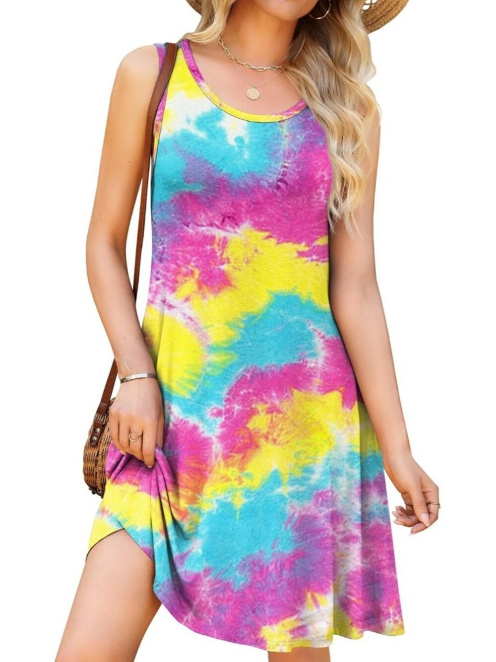 Women's Colorfull Yellow Casual Swing Shirt Dress Beach Cover Loose Mini Dress